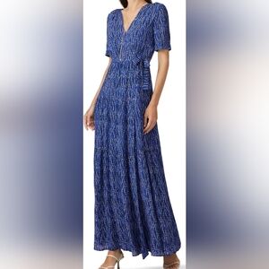 ba&sh - Cyana Maxi Blue Exotic Printed V-neckline Wrap Dress Size US 8
